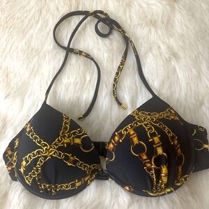 Victoria’s Secret Swim push up bra  blk/gold Chain Print